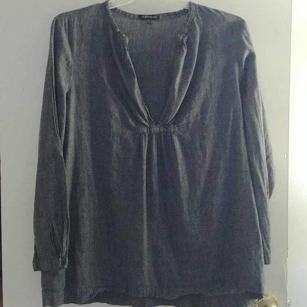 Eileen Fisher low cut gray blouse